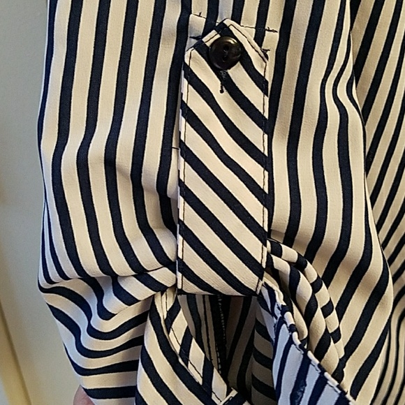 Navy and White striped button down blouse - Picture 4 of 7